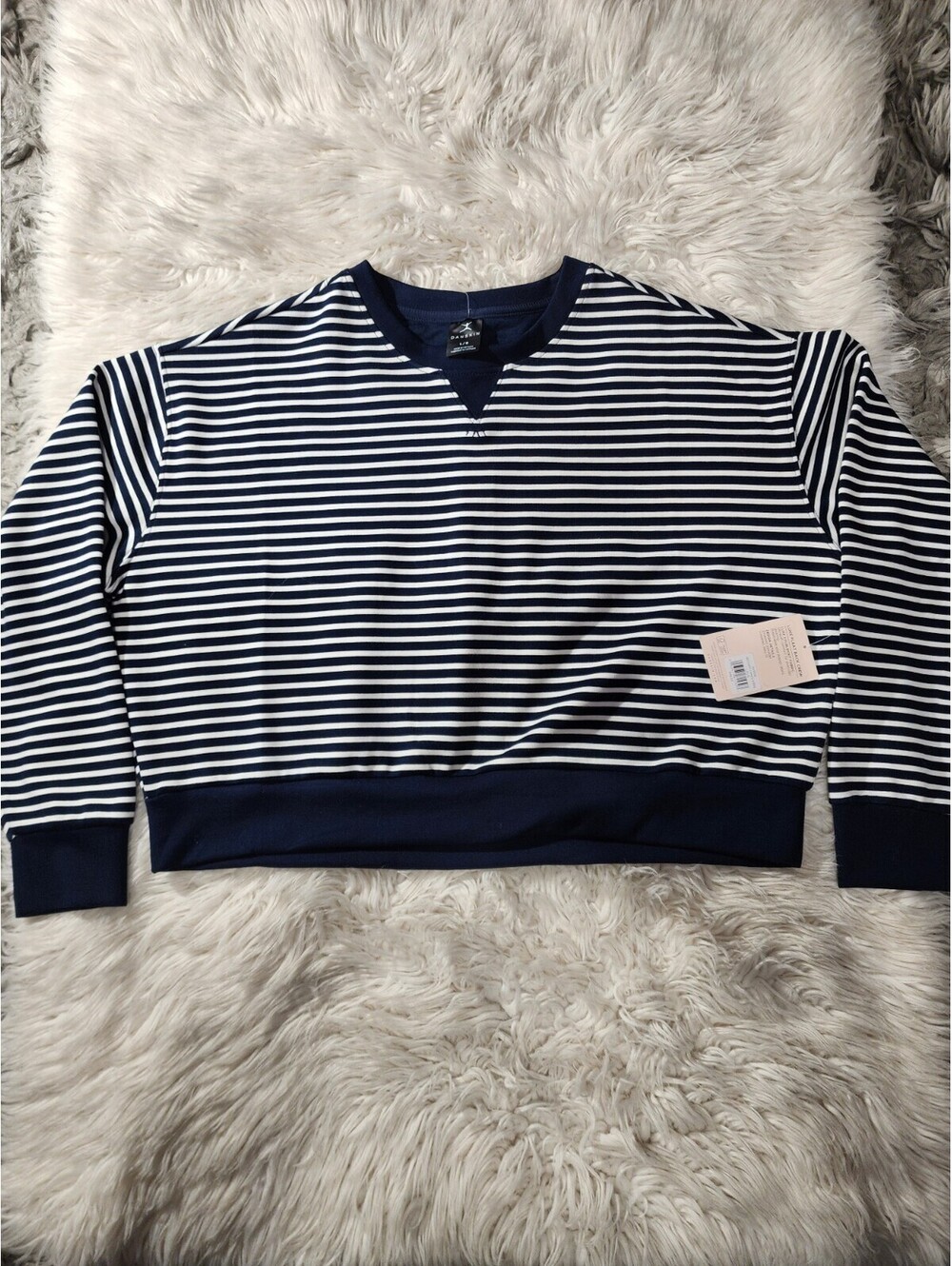 Danskin Sueter Rallado Azul Con Blanco L/G  RN 50369 Style 4535 Vietnam D4934E